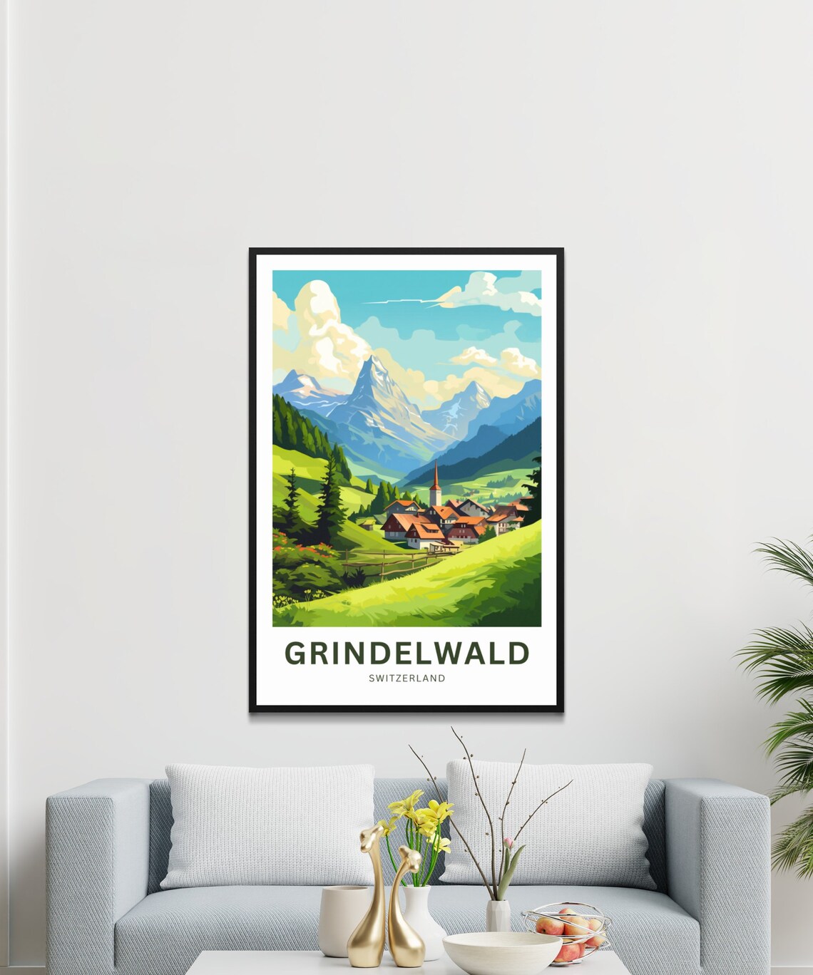 Grindelwald Switzerland Alpine Village Church Spire Peaks Poster - Image 3