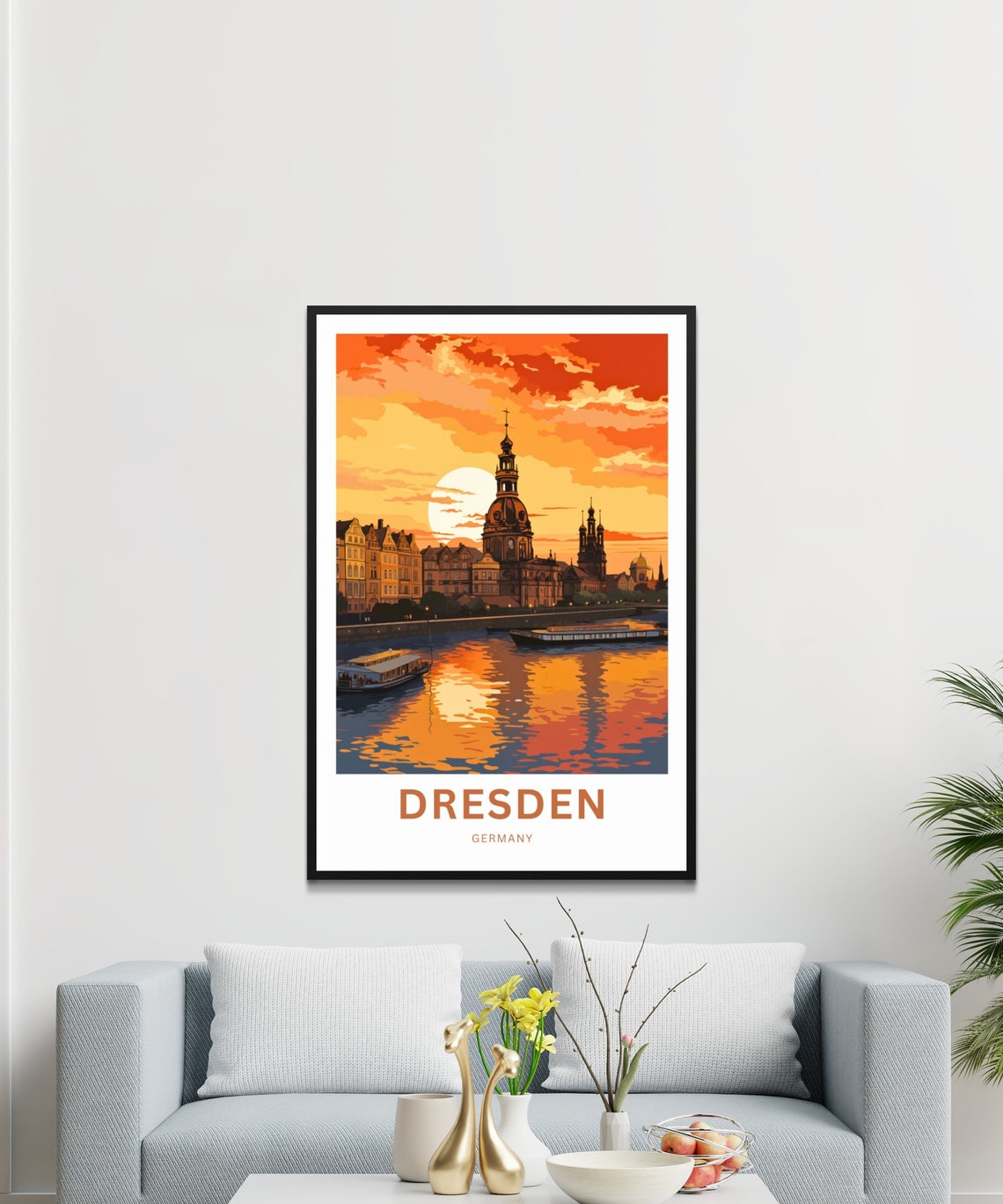 Personalized Dresden Germany Elbe River Sunset Custom Name Poster - Image 3