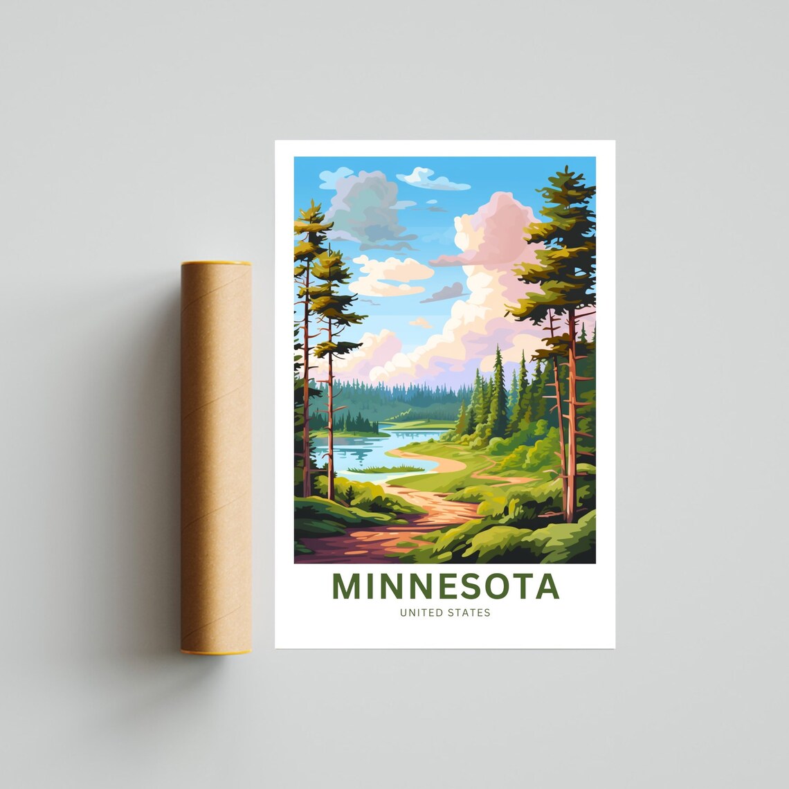 Minnesota United States Pine Forest Lake Summer Trail Travel Poster - Image 4