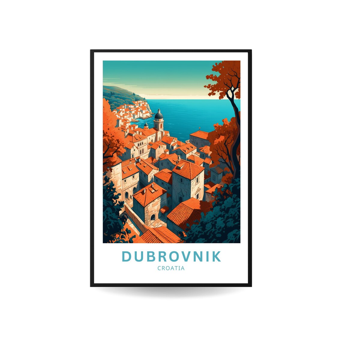 Dubrovnik Croatia Old Town Red Rooftops Sea View Travel Poster - Image 4