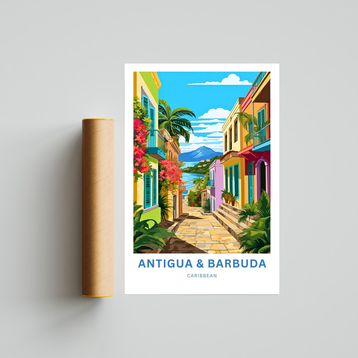 Antigua & Barbuda Caribbean Old Town Street Art Travel Poster - Image 4
