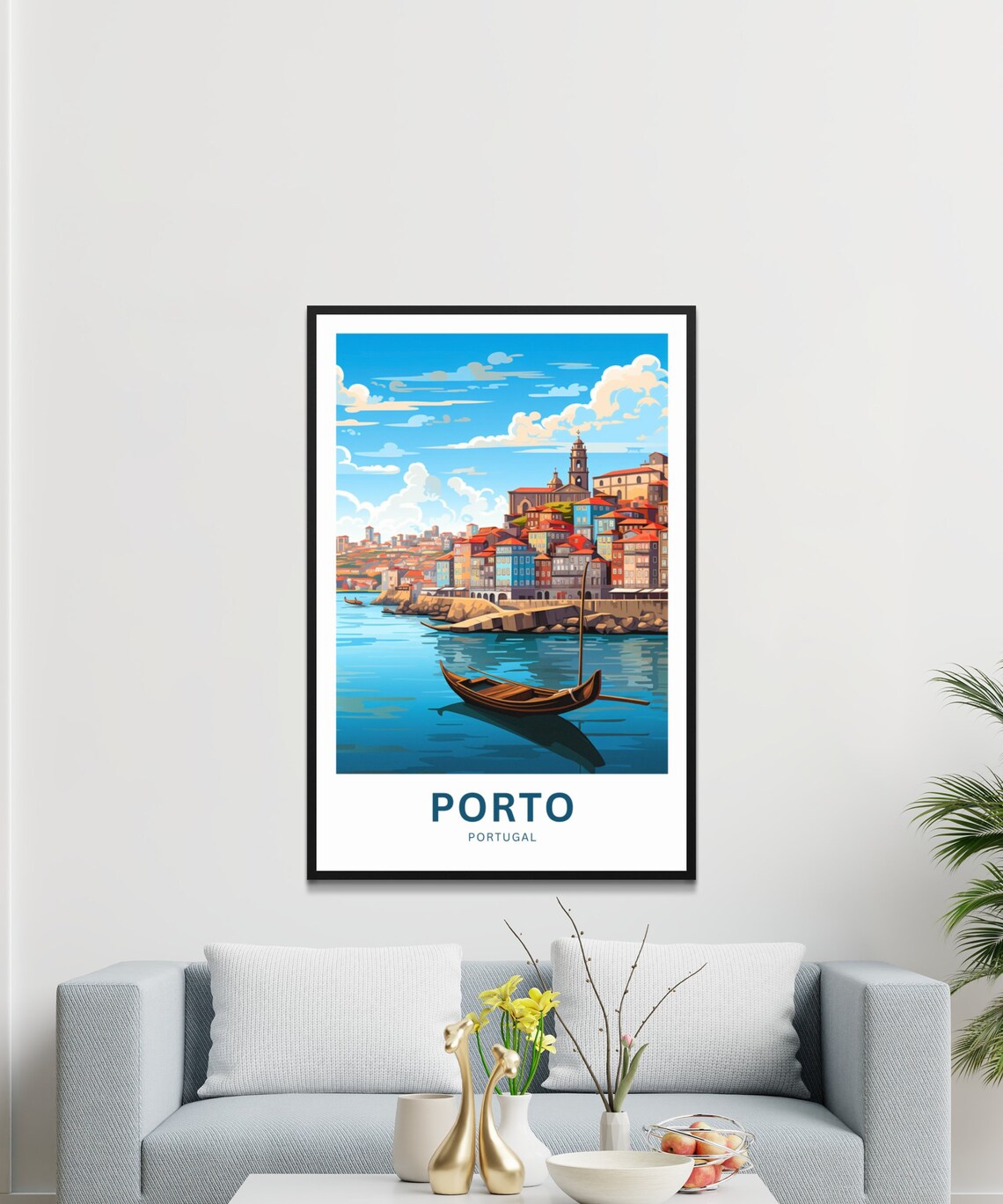 Porto Portugal Riverside Cityscape Boat Personalized Art Print - Image 3