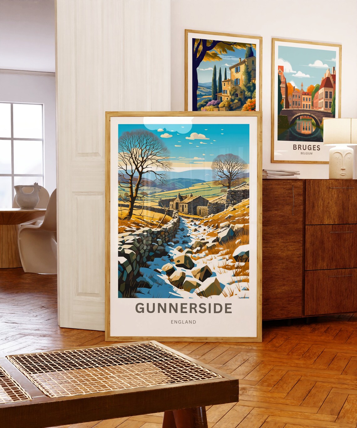 Gunnerside England Snowy Moorland Stone Farmhouse Art Poster - Image 5