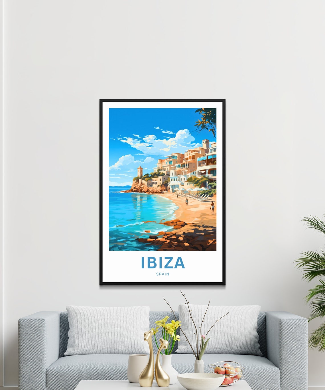 Ibiza Spain Beach Whitewashed Cliff Town Personalized Travel Poster - Image 3