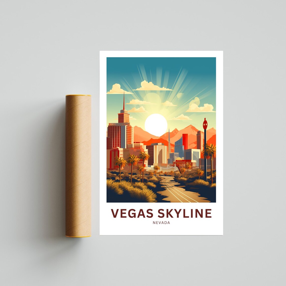 Personalized Vegas Skyline Nevada Desert Sunset Travel Poster - Image 4