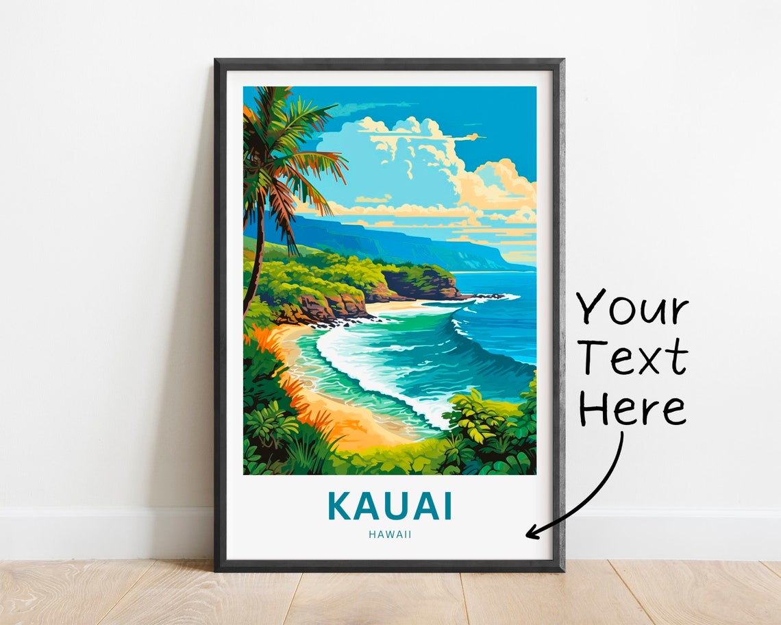 Kauai Hawaii Tropical Beach Cove Palm Trees Ocean Surf Poster