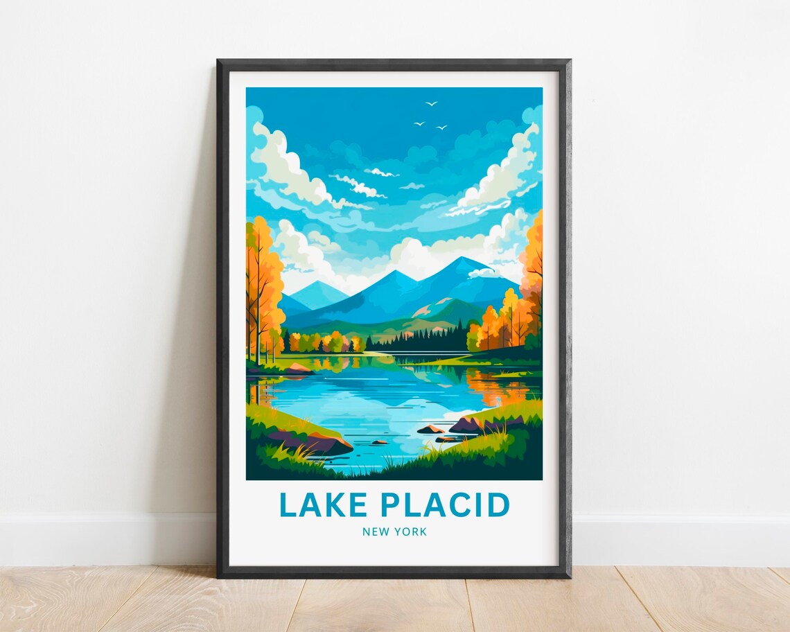 Lake Placid New York Autumn Adirondack Mountain Lake Travel Poster