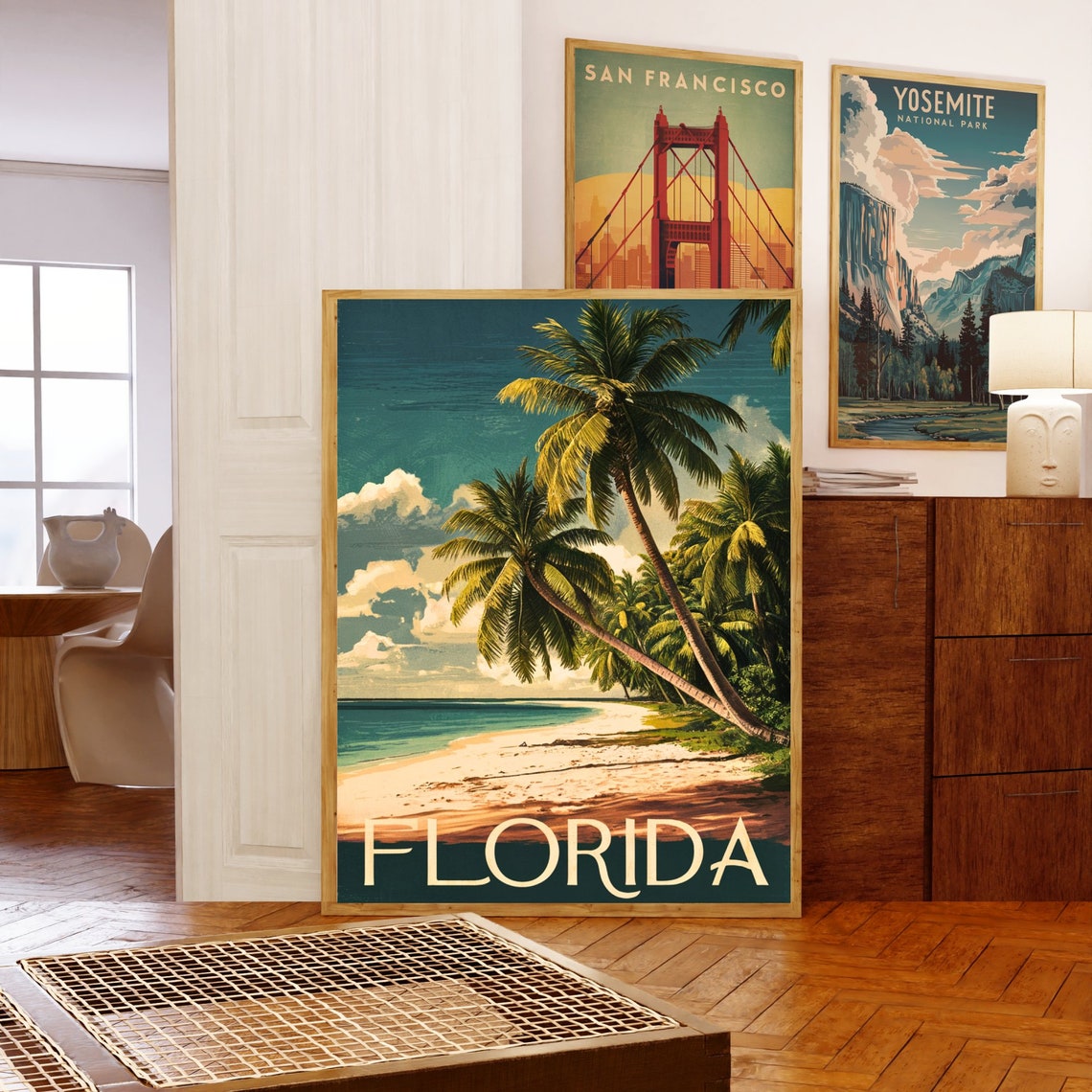 Florida Palm Trees Beach Shoreline Turquoise Sea Retro Travel Poster - Image 5