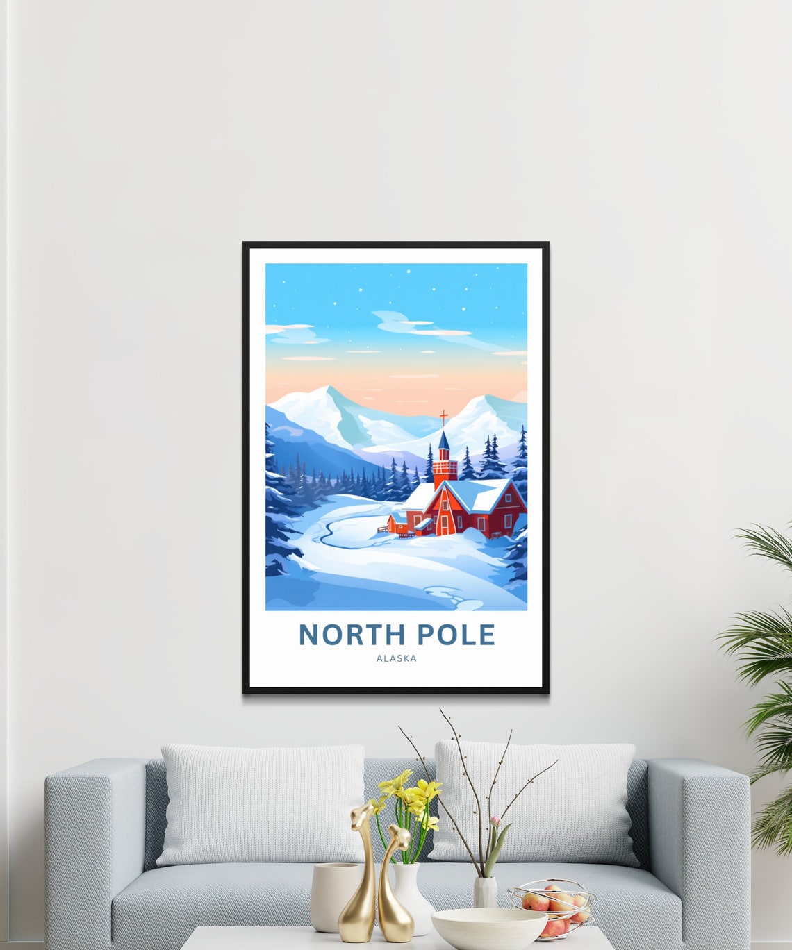 North Pole Alaska Snowy Chapel Winter Mountains Travel Poster - Image 3