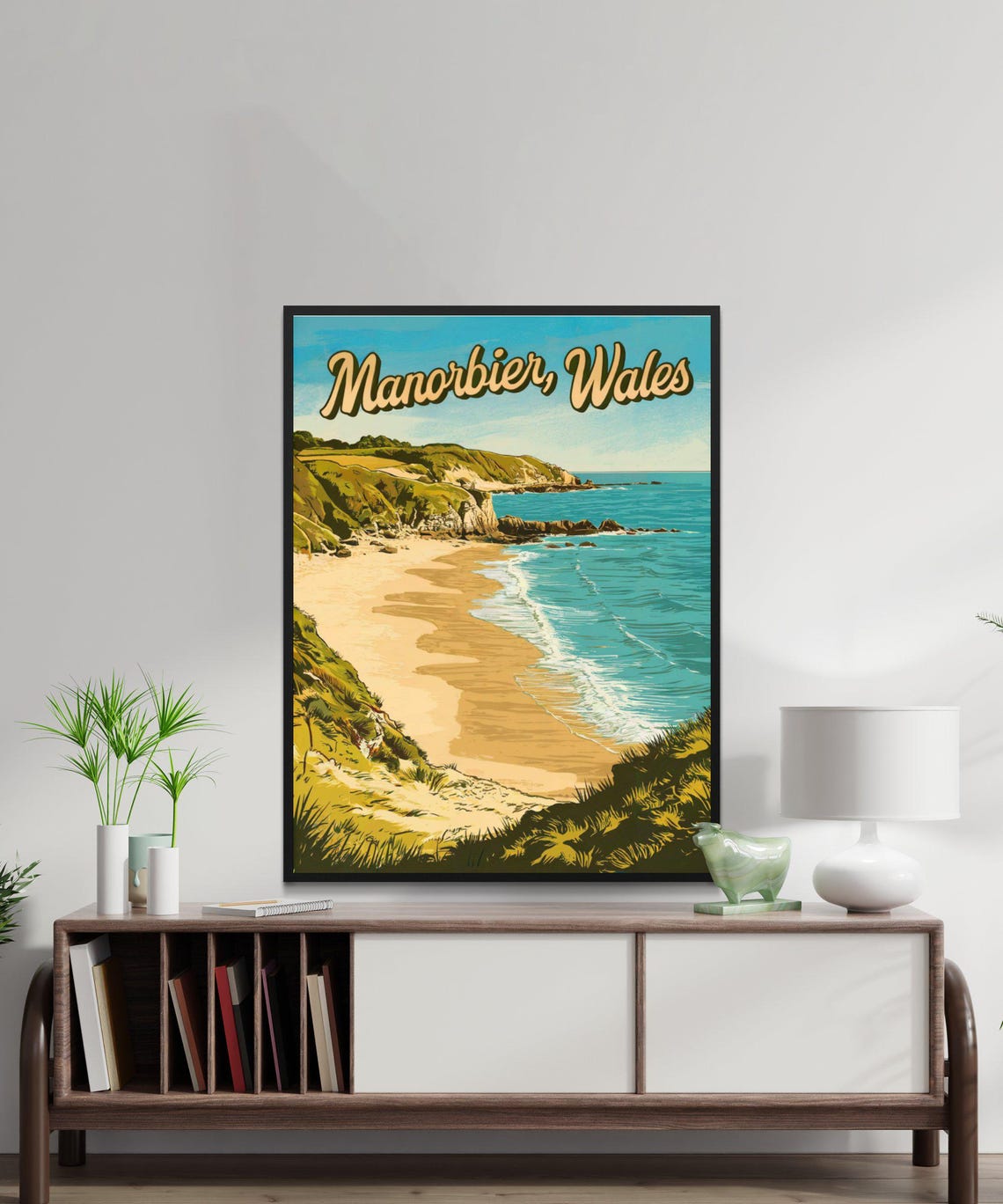 Manorbier Wales Vintage Retro Coastal Beach Scene Travel Poster - Image 2