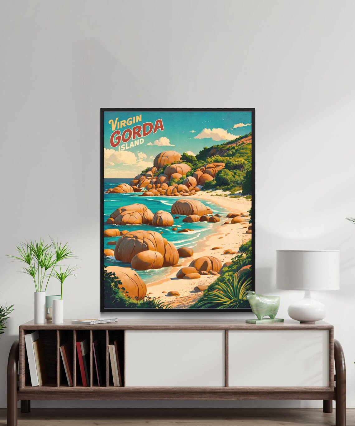 Virgin Gorda Island Vintage Granite Boulders Beach Travel Poster - Image 3
