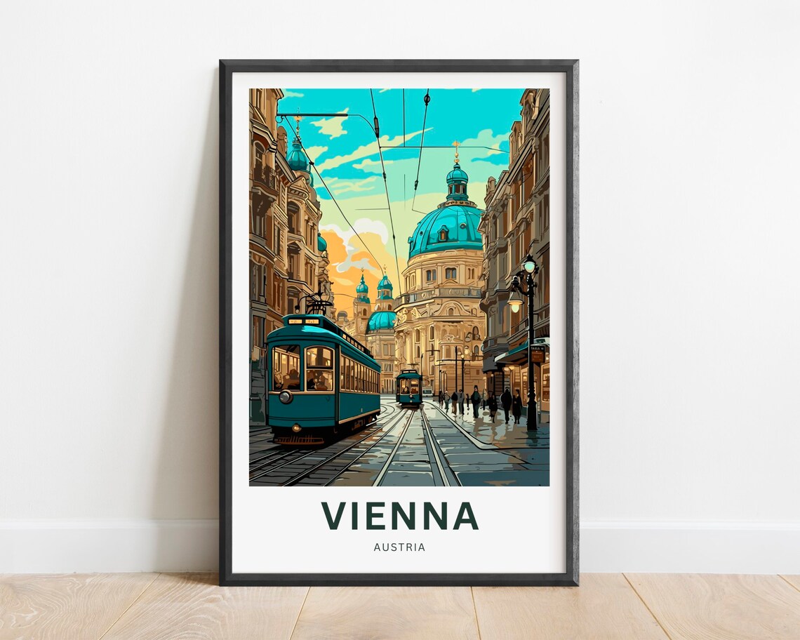 Vienna Austria Vintage Tram Sunset Golden Dome Street Poster