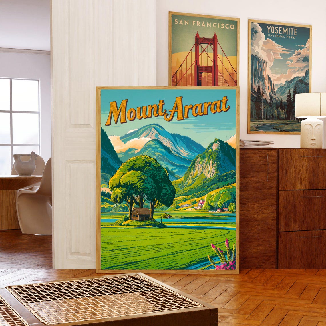 Mount Ararat Vintage Style Mountain Meadow With Cabin Poster - Image 5