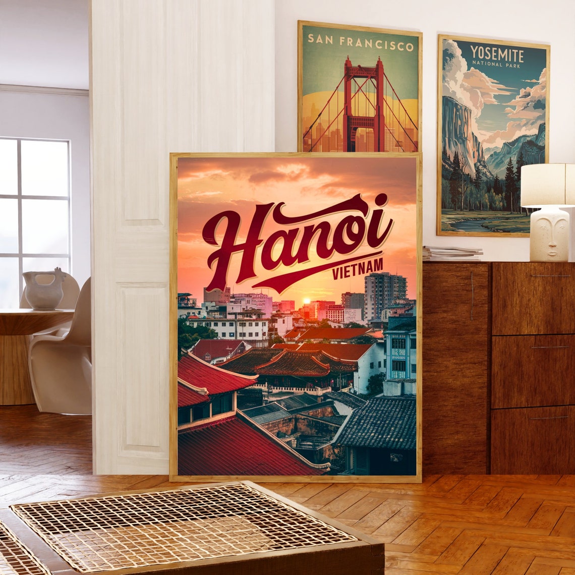 Hanoi Vietnam Travel Poster with Sunset Cityscape and Rooftop Views - Image 5