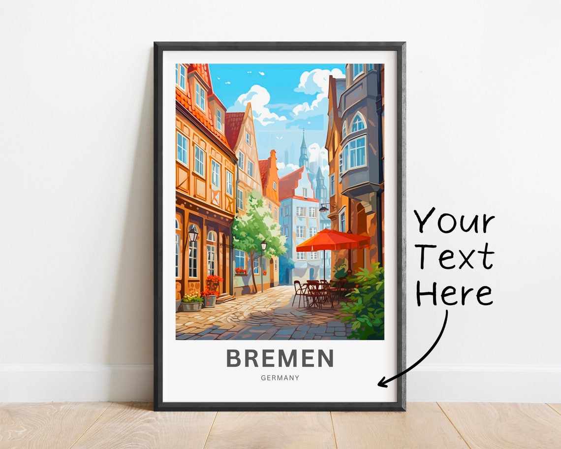 Bremen Germany Customizable Old Town Street Travel Poster Artwork