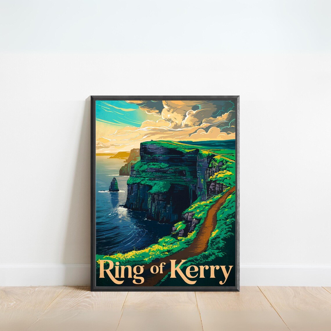 Ring of Kerry Ireland Sea Cliffs Coastal Path Vintage Travel Poster