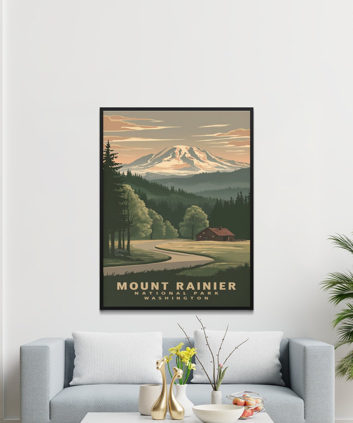 Mount Rainier National Park Washington Poster with Sunrise Road Scene