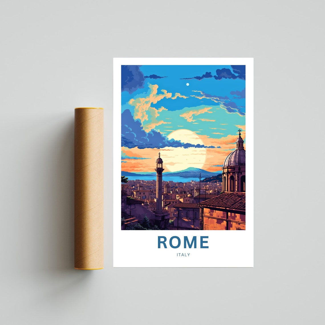 Rome Italy Sunset Rooftops Dome Bell Tower Vintage Travel Poster - Image 4