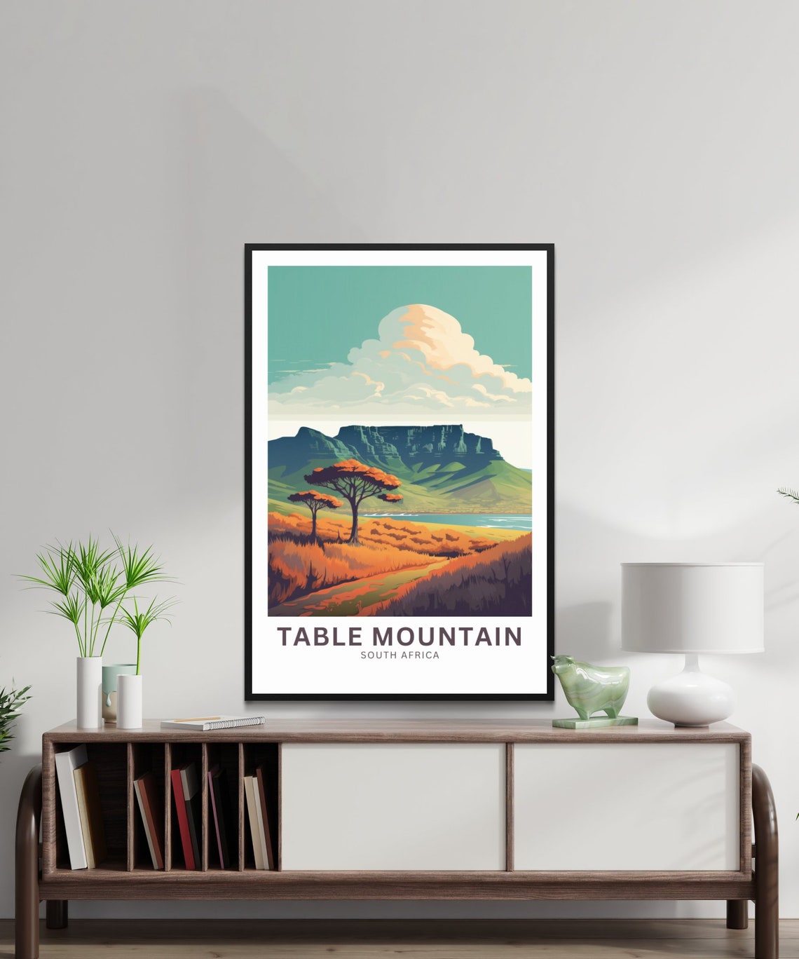 Table Mountain South Africa Flat Top Peak Custom Text Poster - Image 2
