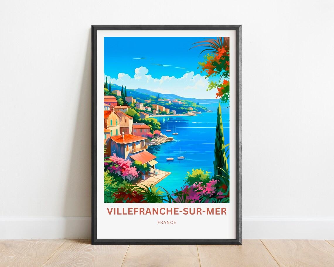 Villefranche-sur-Mer France Coastal Town Turquoise Bay Travel Poster
