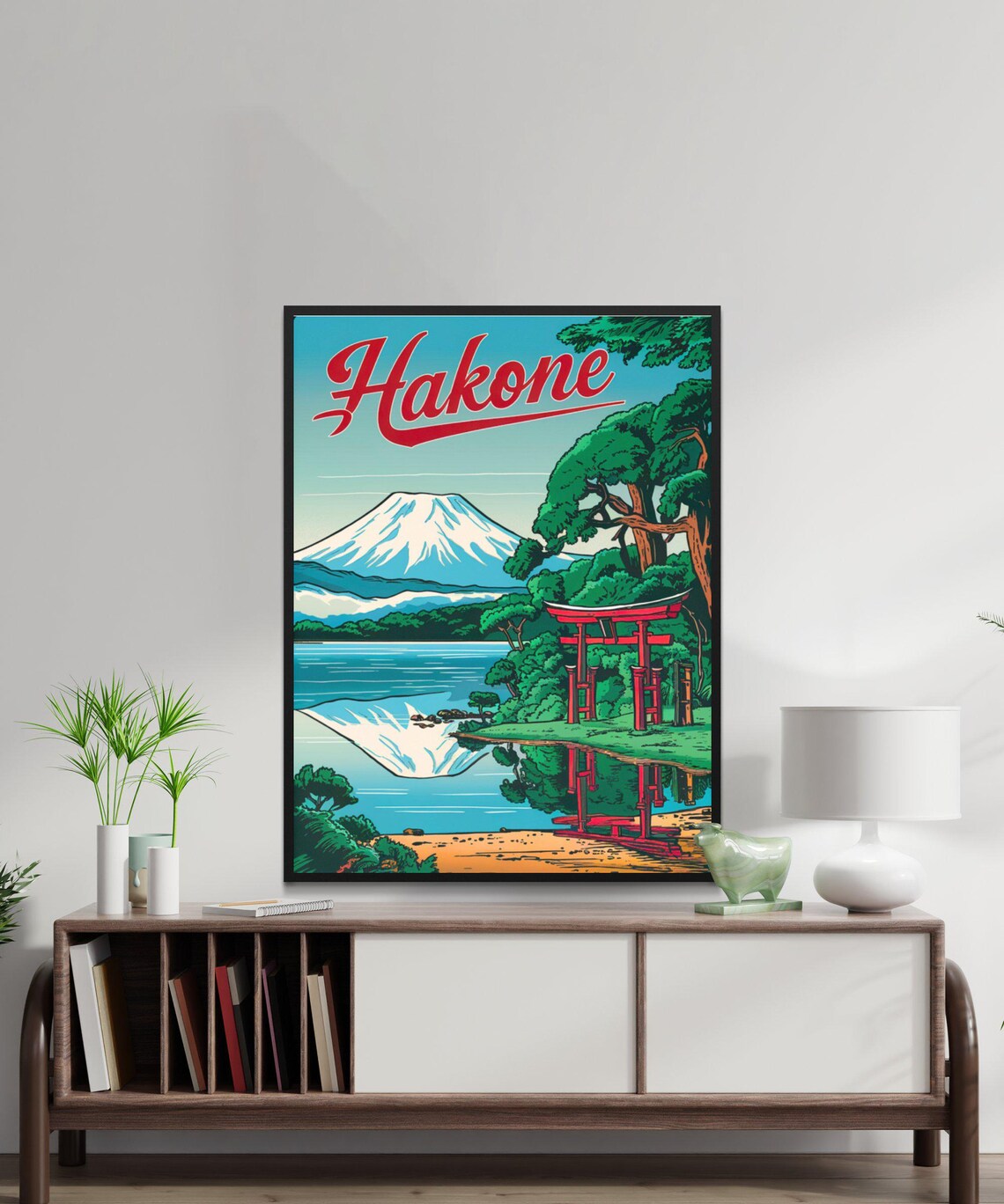 Hakone Japan Mt Fuji Red Torii Gate Lake Vintage Travel Poster - Image 2