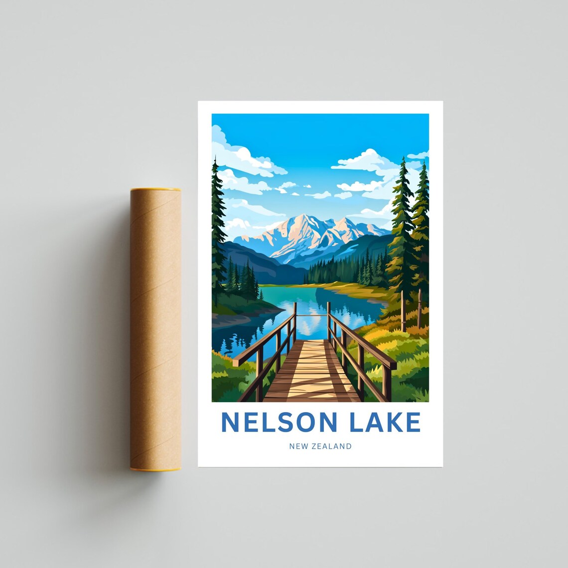 Nelson Lake New Zealand Wooden Jetty Alpine Lake View Travel Poster - Image 4