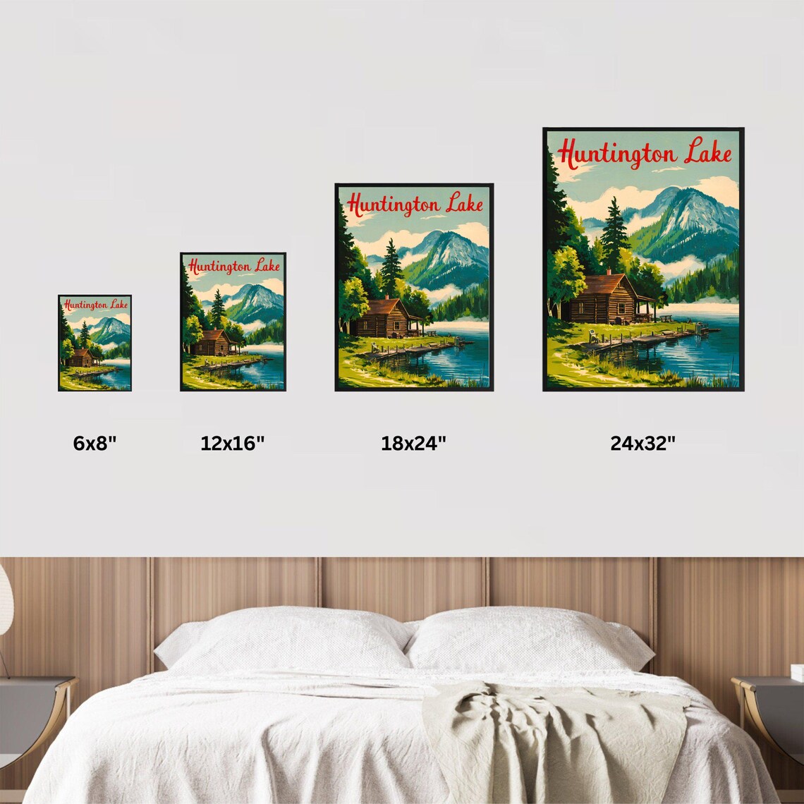 Huntington Lake California Log Cabin Lakeside Mountain Travel Poster - Image 2