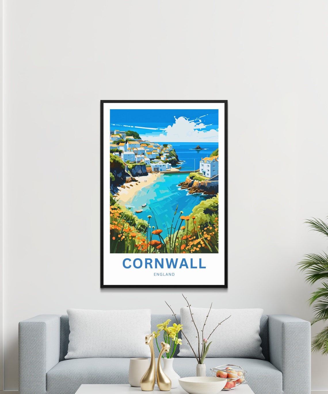Cornwall England Coastal Village Cove and Sandy Beach Poster - Image 3