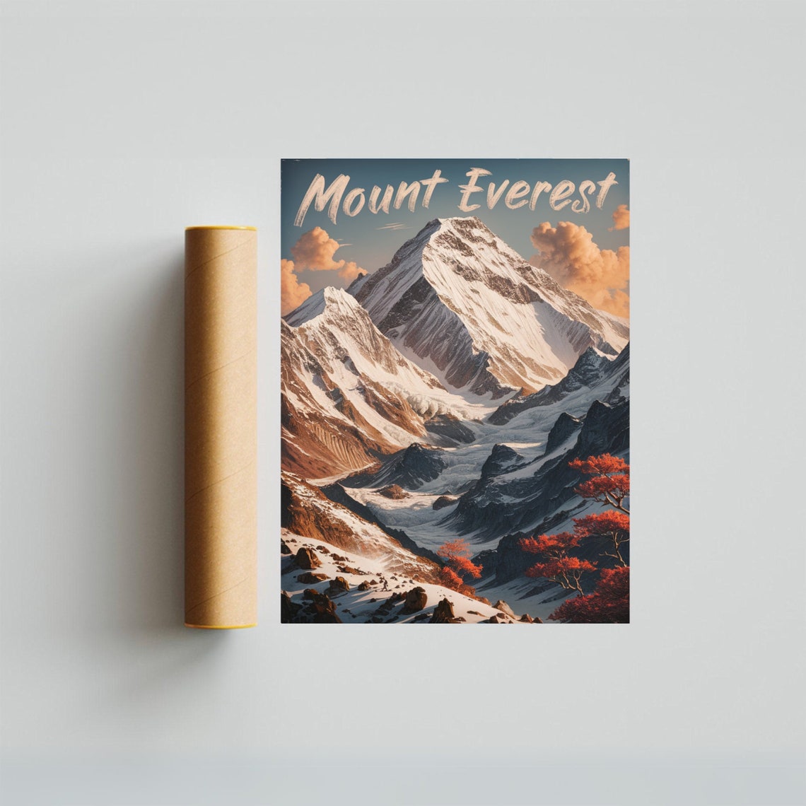 Mount Everest Autumn Maple Trees Snow Summit Clouds Vintage Poster - Image 3