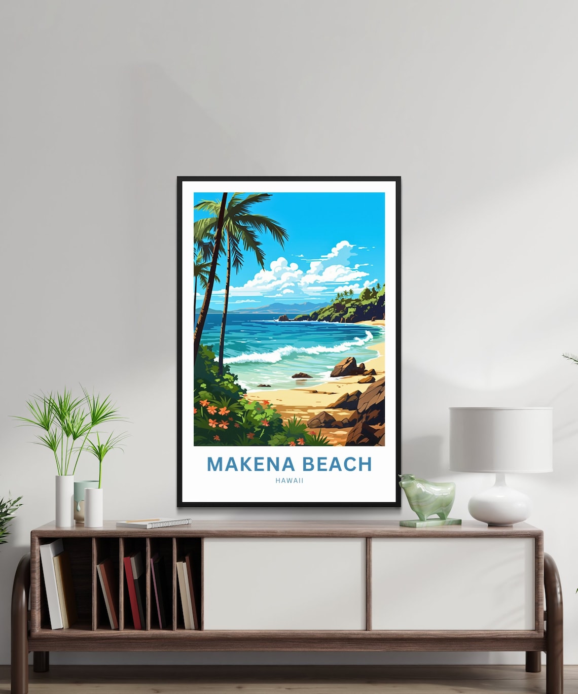 Makena Beach Hawaii Palm Fringed Tropical Shoreline Surf Poster - Image 2