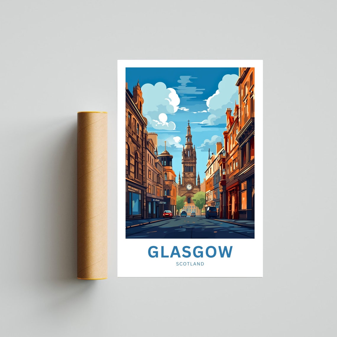 Glasgow Scotland Clock Tower Street View Personalized Travel Poster - Image 4