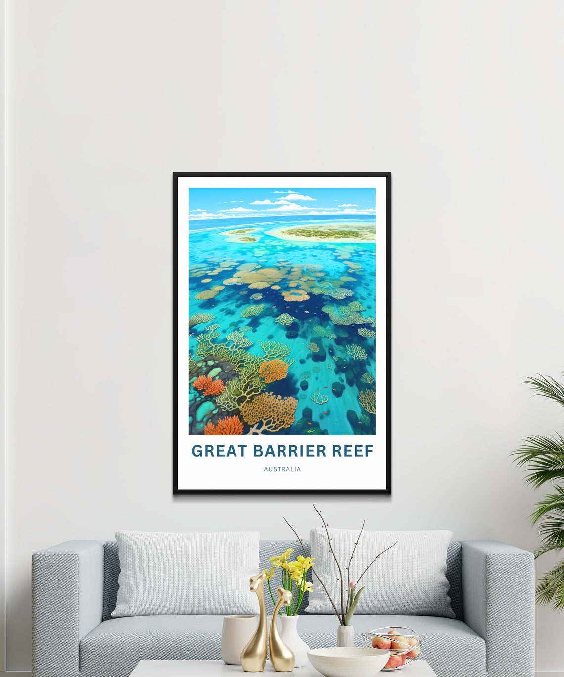 Great Barrier Reef Australia Aerial Reef Lagoon Blue Ocean Poster