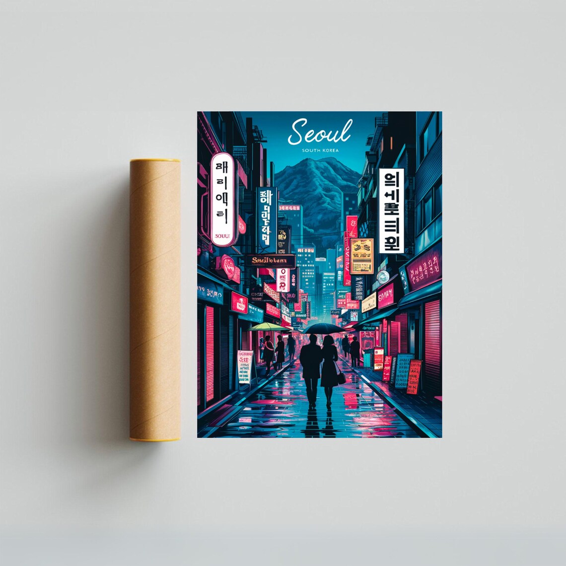 Seoul South Korea Vintage Neon Street Night Lights Travel Poster - Image 4