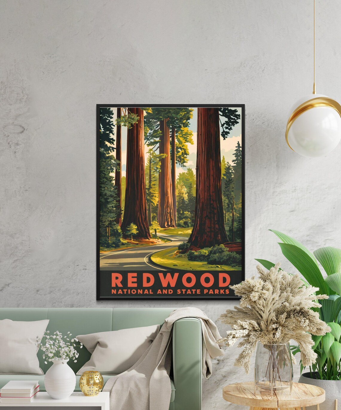 Redwood National and State Parks Giant Trees Winding Road Travel Poster - Image 2