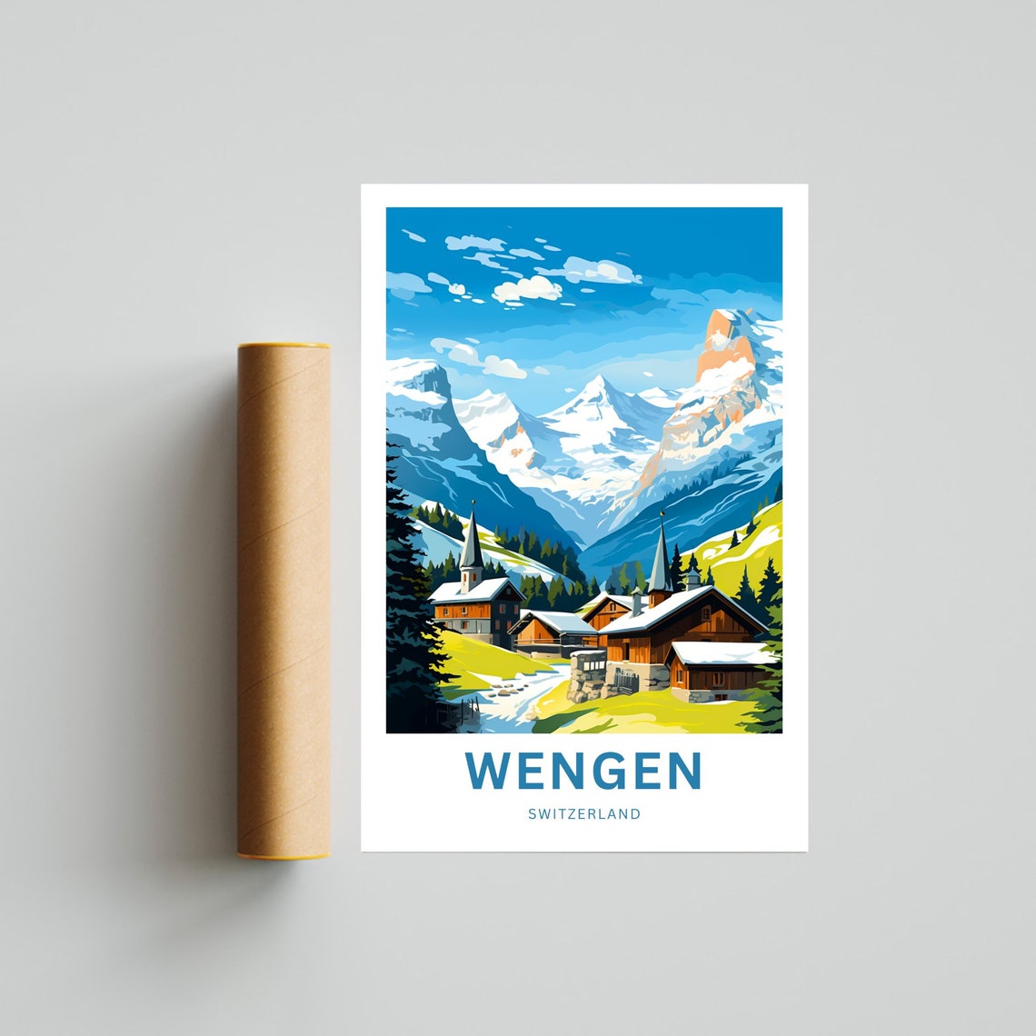 Wengen Switzerland Personalized Summer Alpine Village Travel Poster - Image 4