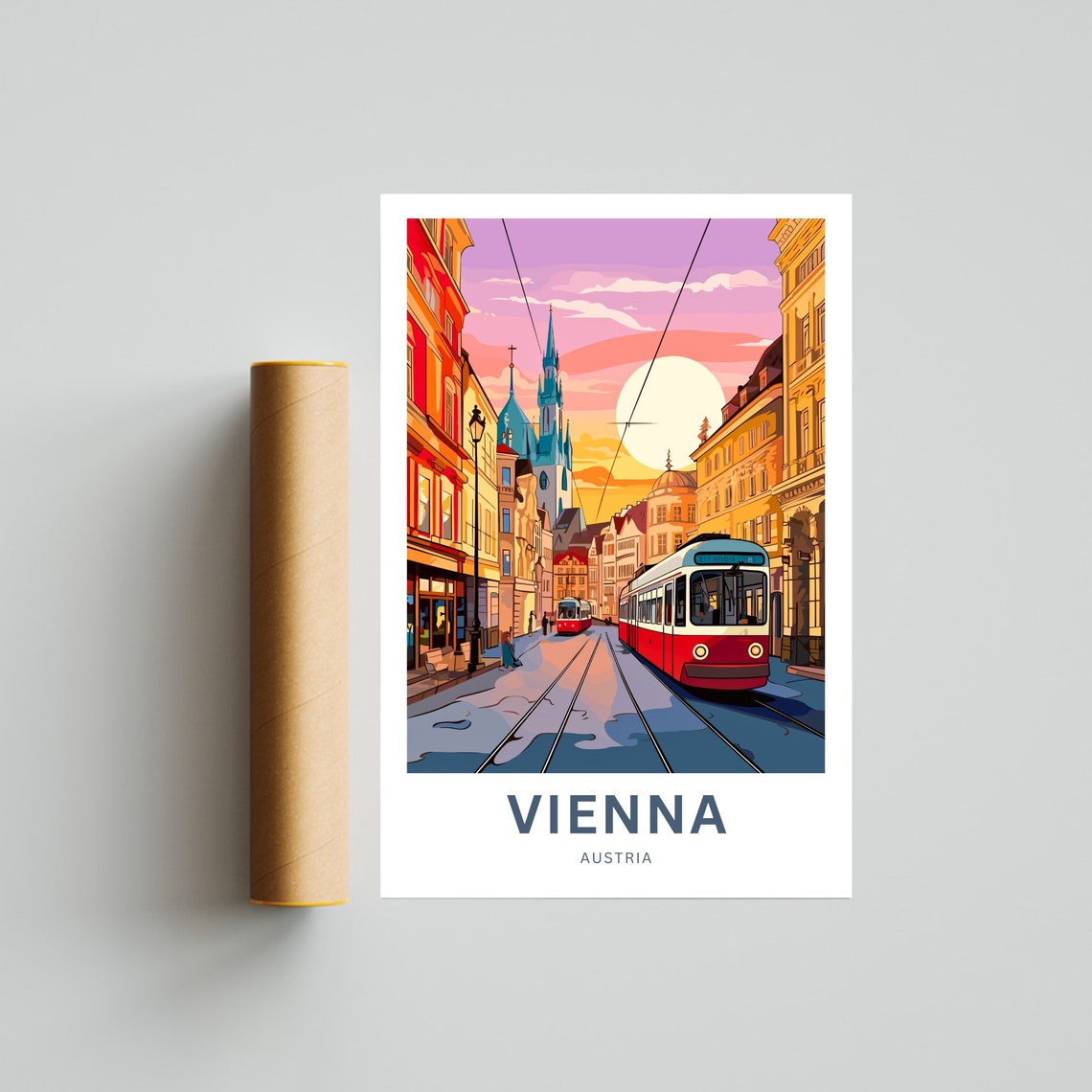 Vienna Austria Red Tram Sunset Street Personalized Travel Poster - Image 4