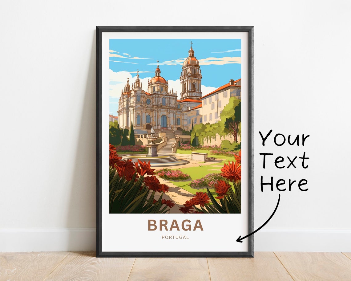 Personalized Braga Portugal Church Gardens Custom Text Poster