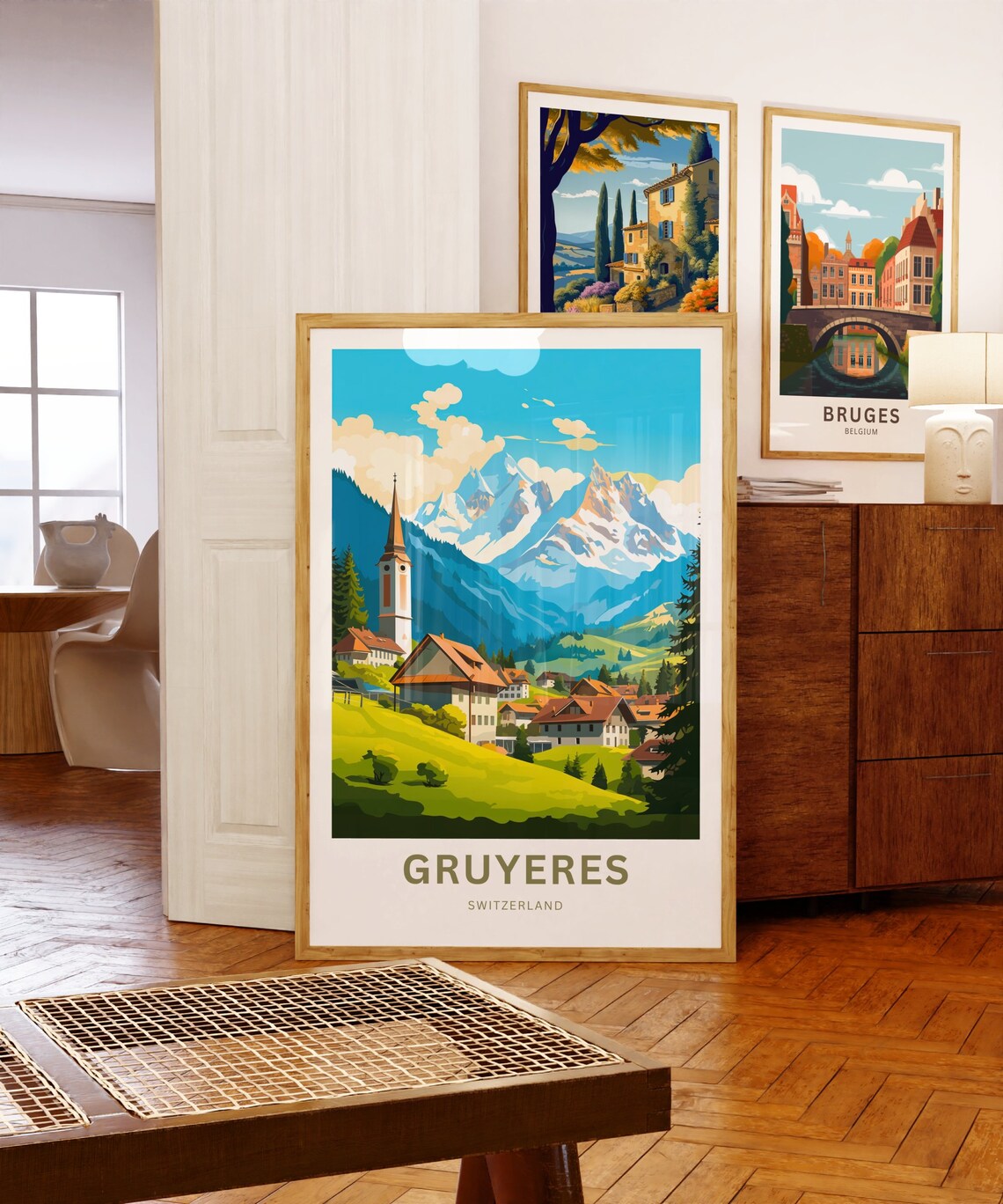 Gruyeres Switzerland Alpine Village Church Peaks Travel Poster - Image 5