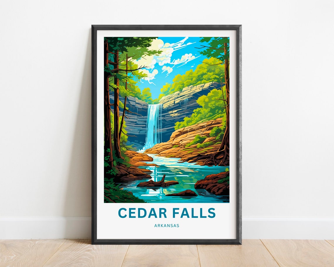 Cedar Falls Arkansas Waterfall Bluff Forest Stream Travel Poster