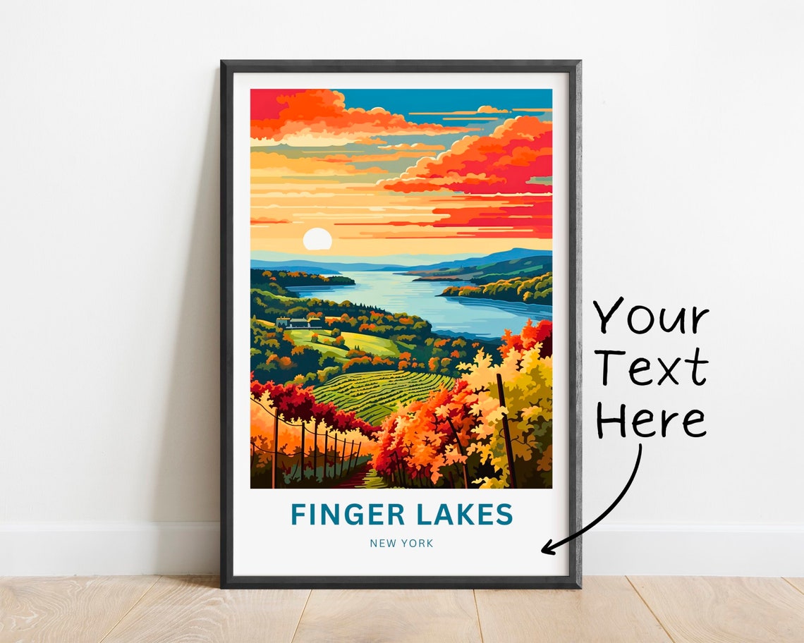 Personalized Finger Lakes New York Sunset Vineyard Lake Poster