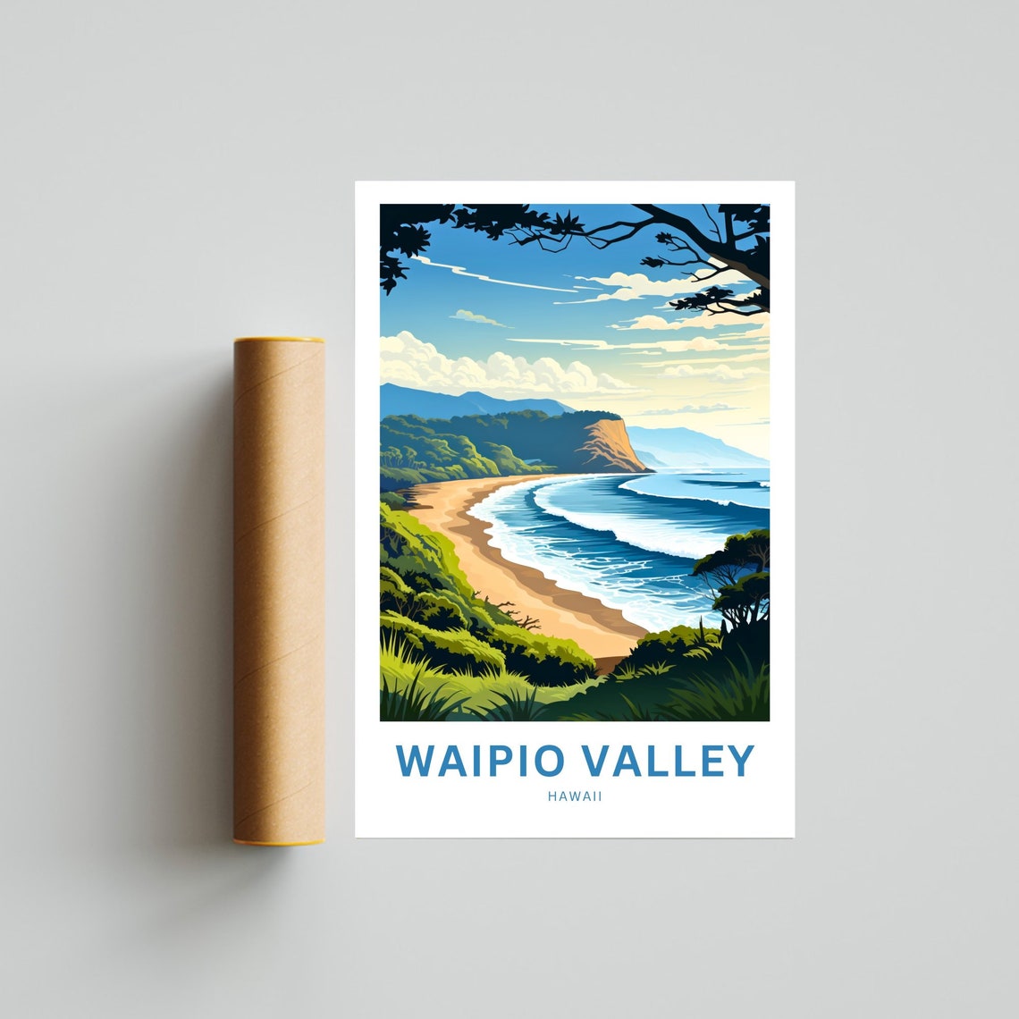 Waipio Valley Hawaii Golden Sand Beach Towering Tall Cliffs Poster - Image 4