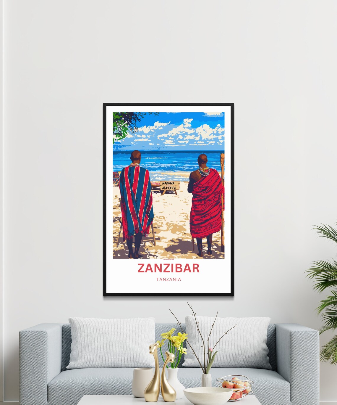 Zanzibar Tanzania Maasai on Beach Gazing at Ocean Waves Poster - Image 4