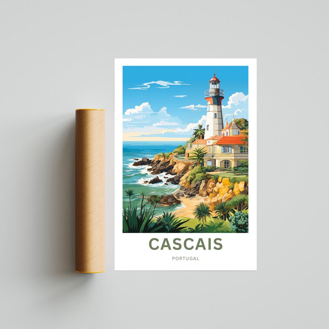 Cascais Portugal Atlantic Lighthouse Cliffs Coast Travel Poster - Image 4