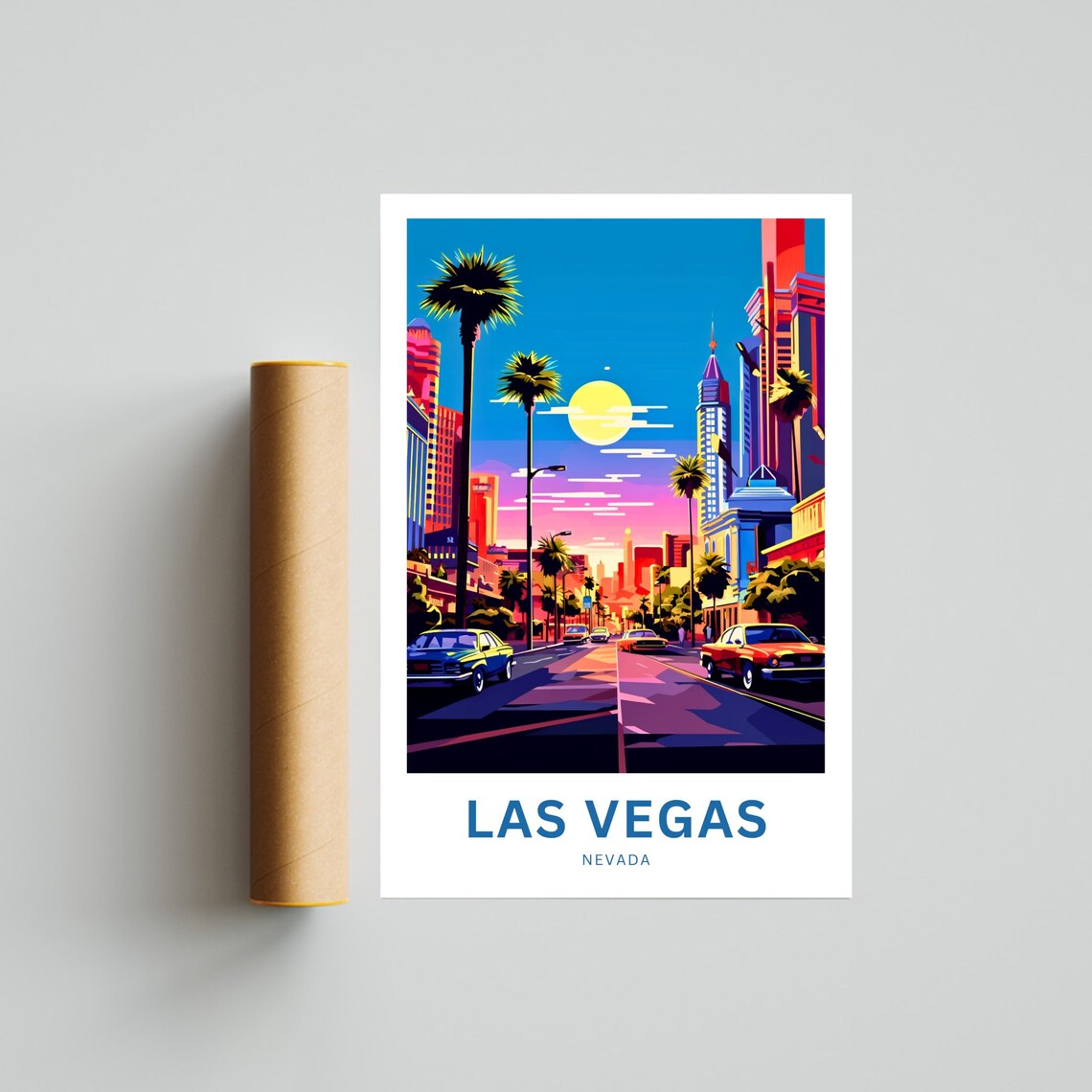 Personalized Las Vegas Sunset Strip Vintage Cars Custom Travel Poster - Image 4