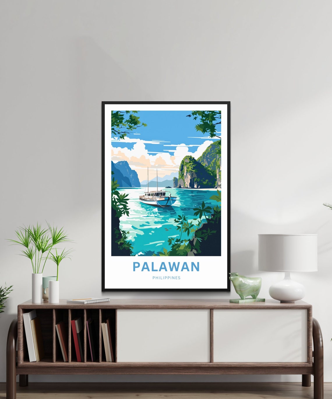 Palawan Philippines Travel Poster Boat Anchored Turquoise Lagoon Art - Image 2