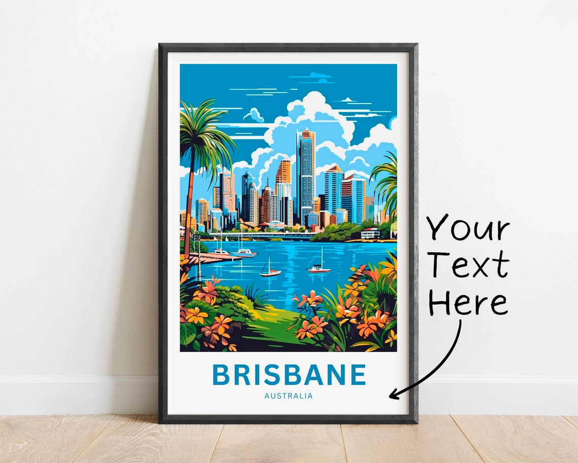 Personalized Brisbane Australia River Skyline Retro Cityscape Poster