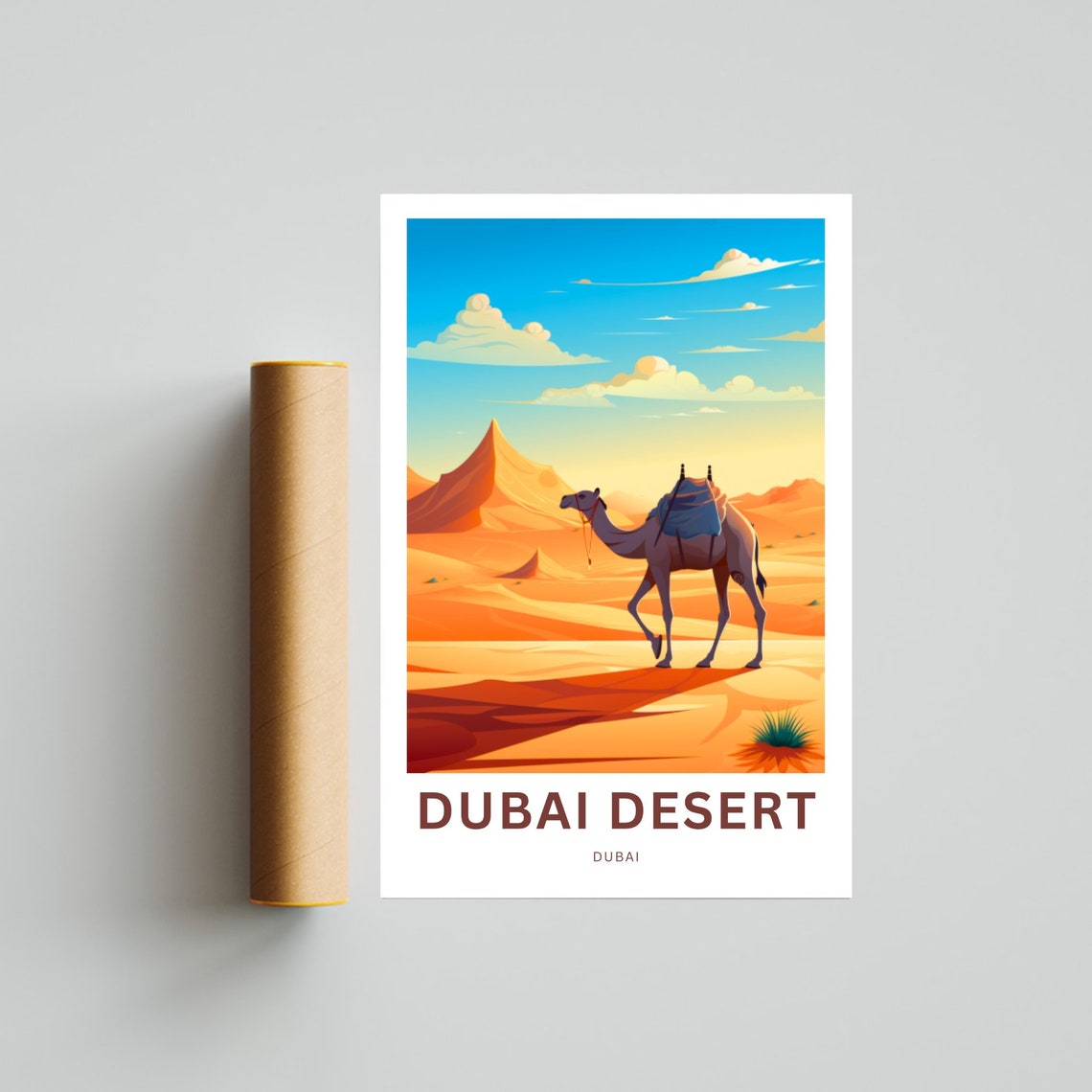 Dubai Desert Camel Silhouette Across Golden Dunes Travel Poster - Image 4