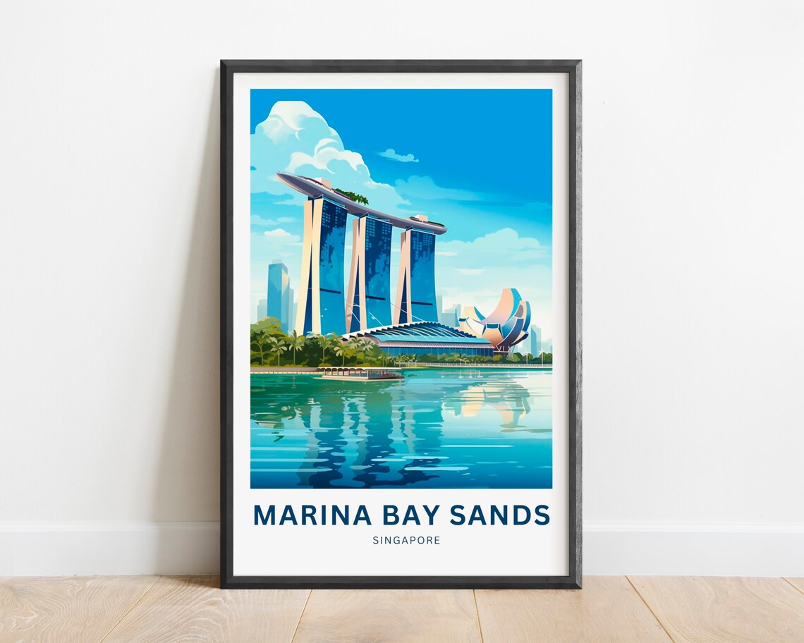 Marina Bay Sands Singapore Harbor Resort Skyline Travel Poster
