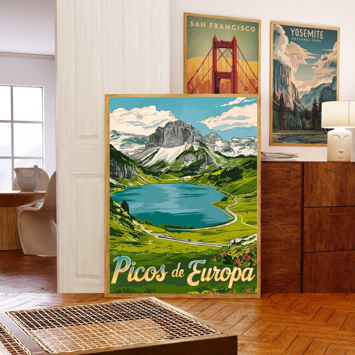 Picos de Europa Spain Retro Alpine Lake Poster With Grazing Cows - Image 5