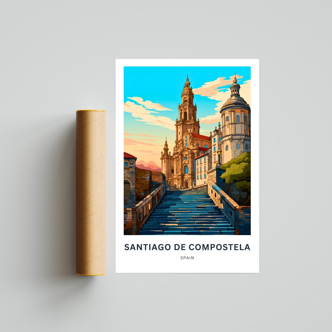 Santiago de Compostela Spain Blue Steps Cathedral Travel Poster - Image 4